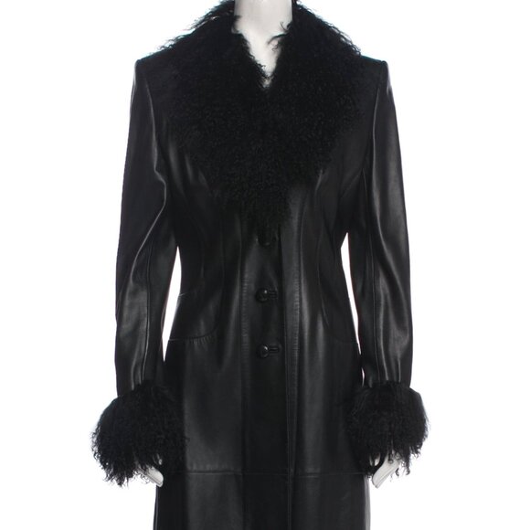 Escada Margaretha Ley Leather & Wool Coat with Shearling Fur & Cuffs EU 36 - Picture 1 of 5